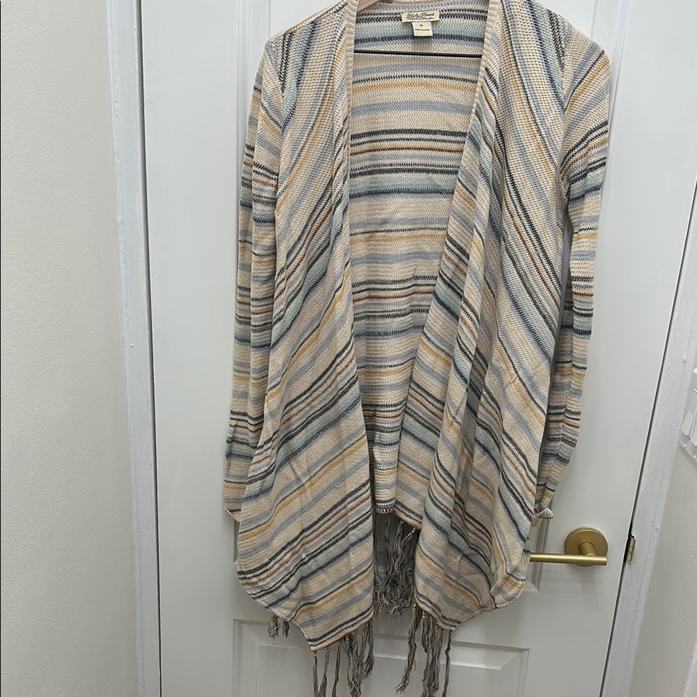 LUNKY Striped asymmetrical Beige and Blue stripped Women's Sweater